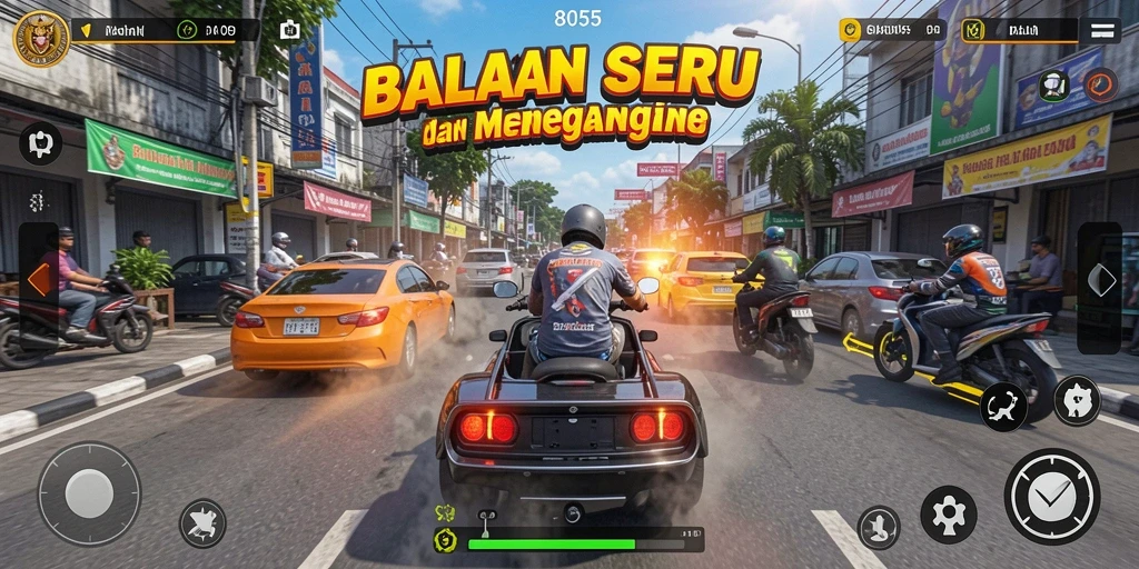 Tangkapan layar menunjukkan aksi balapan mendebarkan di 8055.