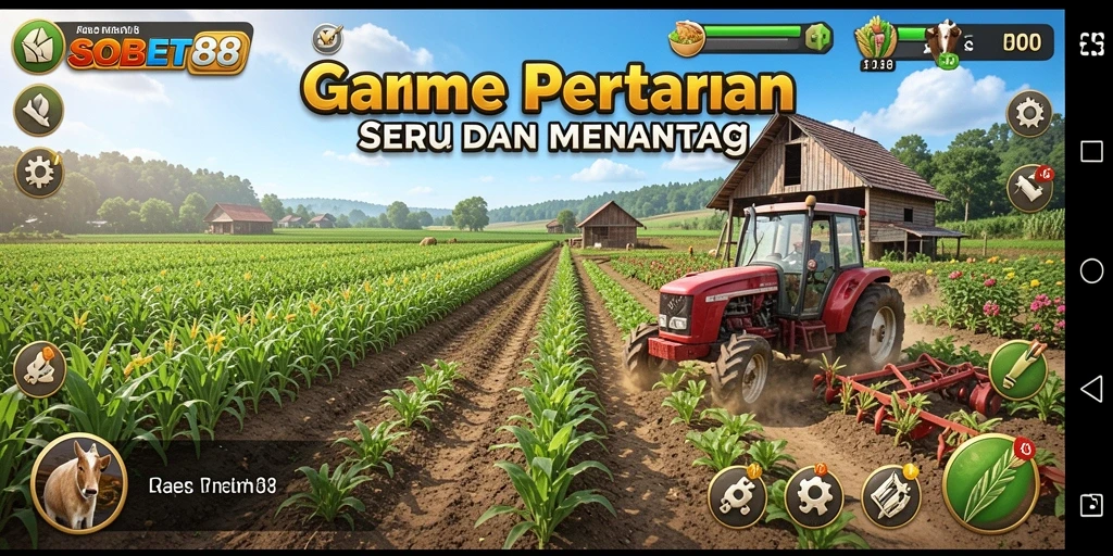 Tampilan gameplay <strong>SOBET88</strong> yang seru dengan pertanian yang kaya warna.